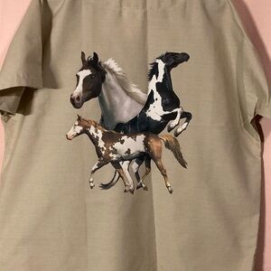 Beige Scrub Top with Horseshoe Pattern